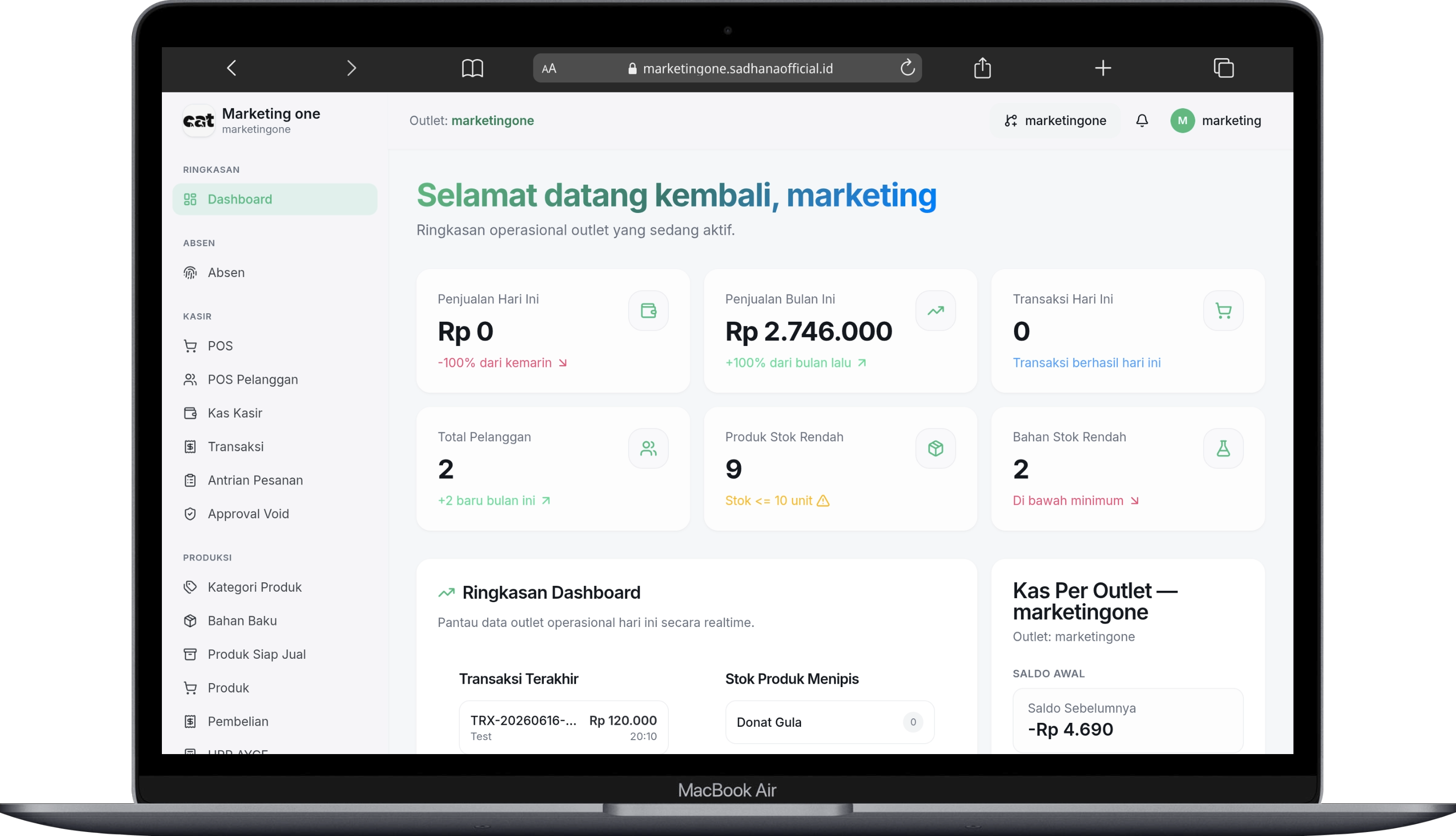 Sadhana ERP Dashboard - Business Development Project